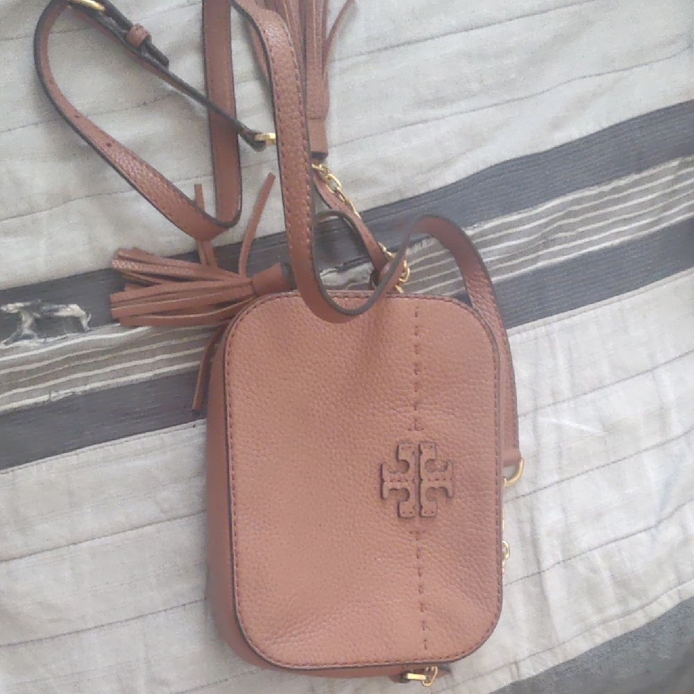 Elegant Tan Crossbody Bag with Tassel